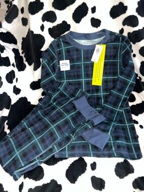 Old Navy Navy and Green Plaid Kids Pajama Set